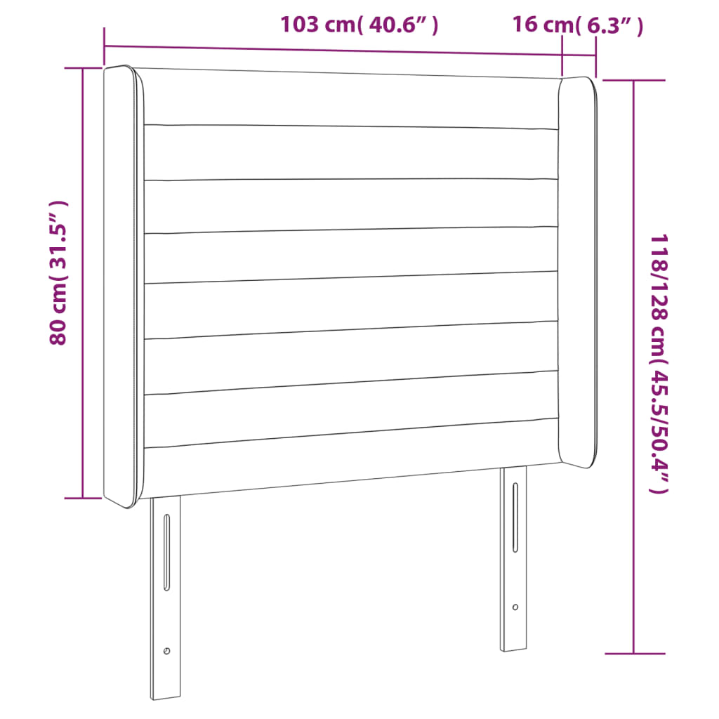 sengegavl med LED-lys 103x16x118/128 cm fløjl sort