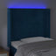 sengegavl med LED-lys 103x16x118/128 cm fløjl mørkeblå
