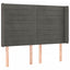 sengegavl med LED-lys 147x16x118/128 cm fløjl mørkegrå