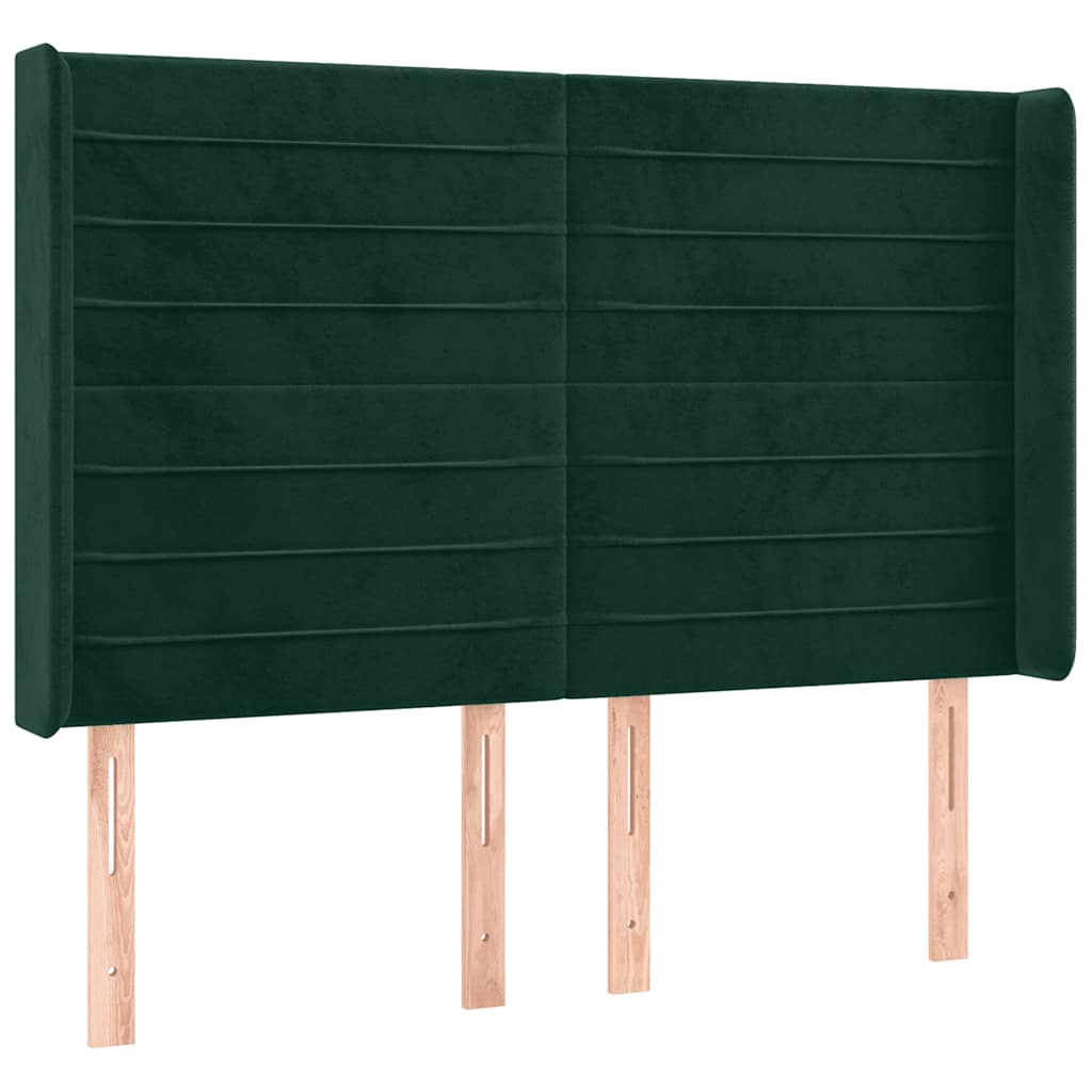 sengegavl med LED-lys 147x16x118/128 cm fløjl mørkegrøn