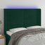 sengegavl med LED-lys 147x16x118/128 cm fløjl mørkegrøn