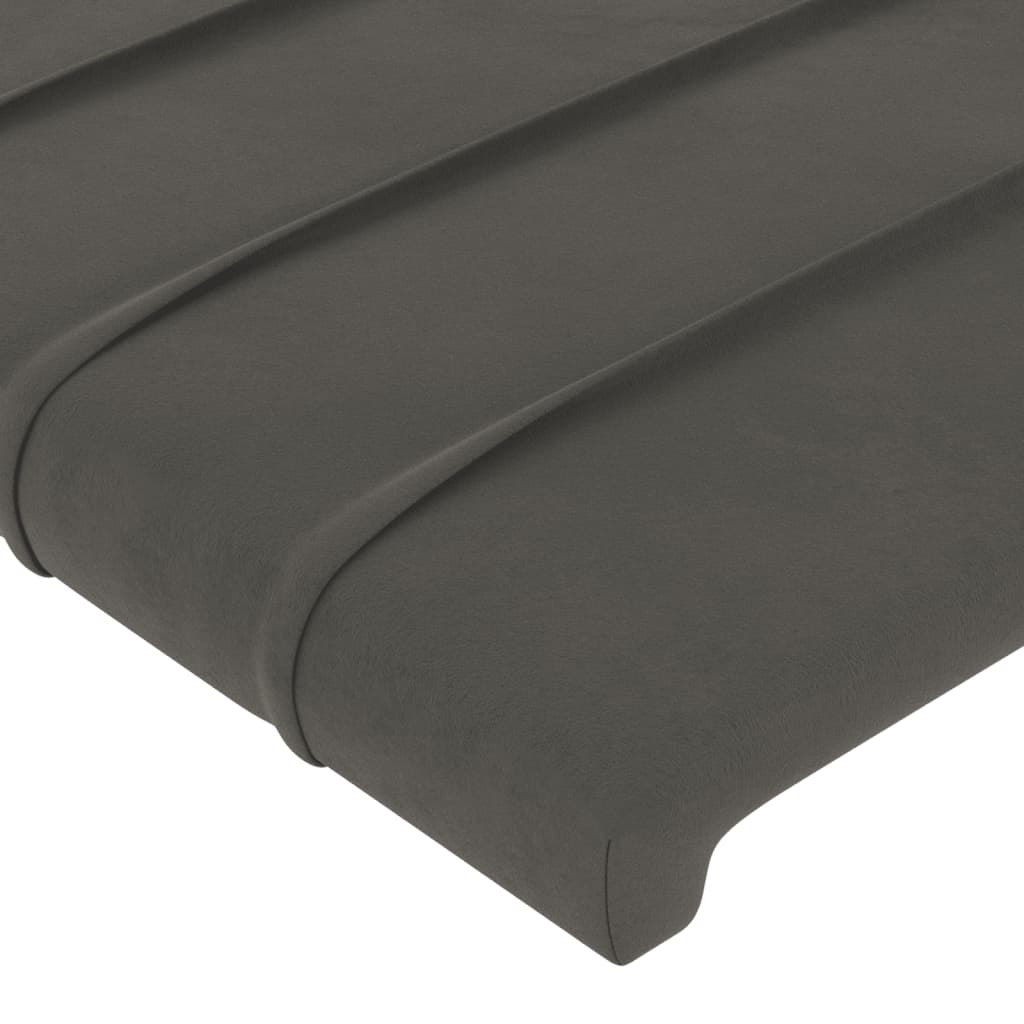 sengegavl med LED-lys 163x16x118/128 cm fløjl mørkegrå