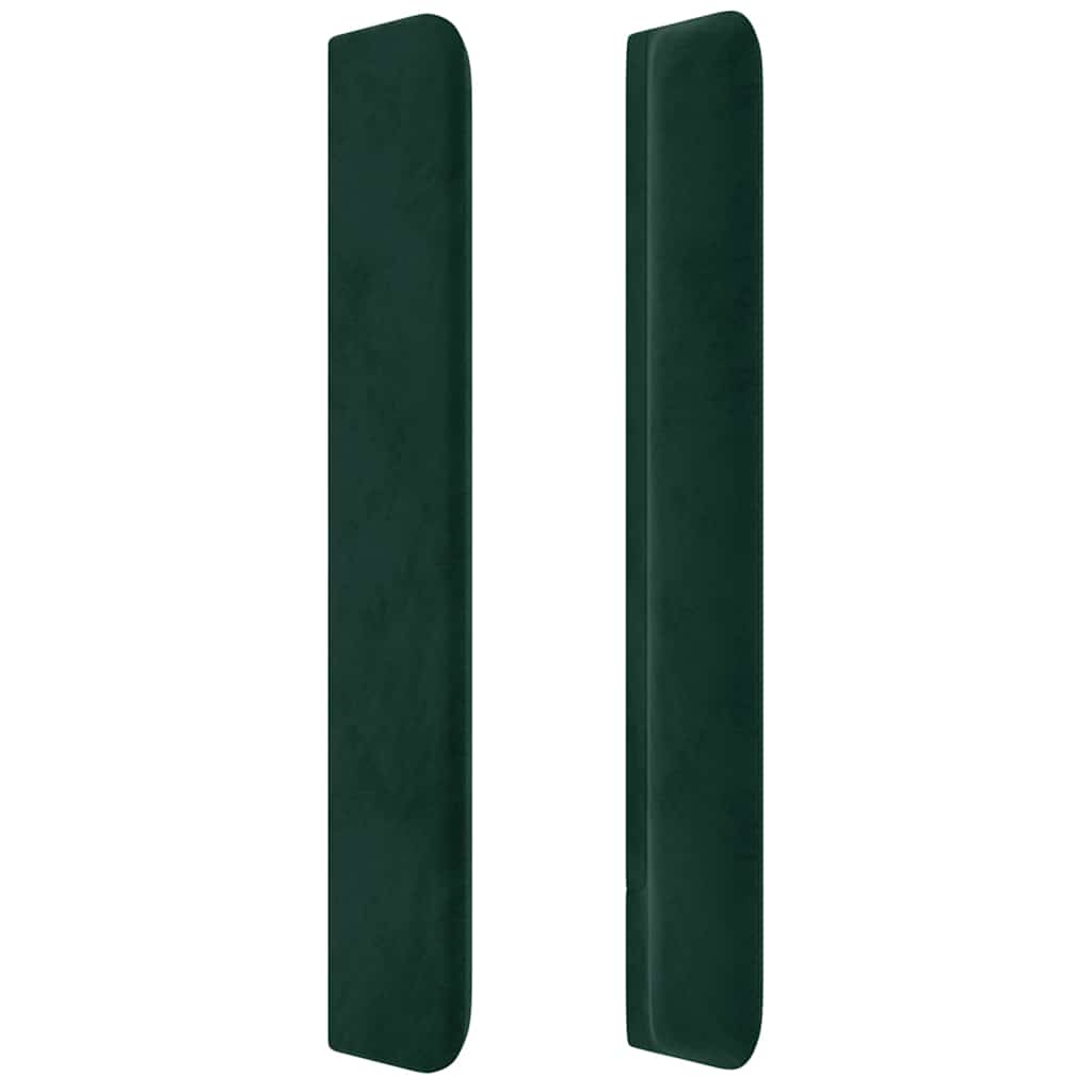 sengegavl med LED-lys 163x16x118/128 cm fløjl mørkegrøn