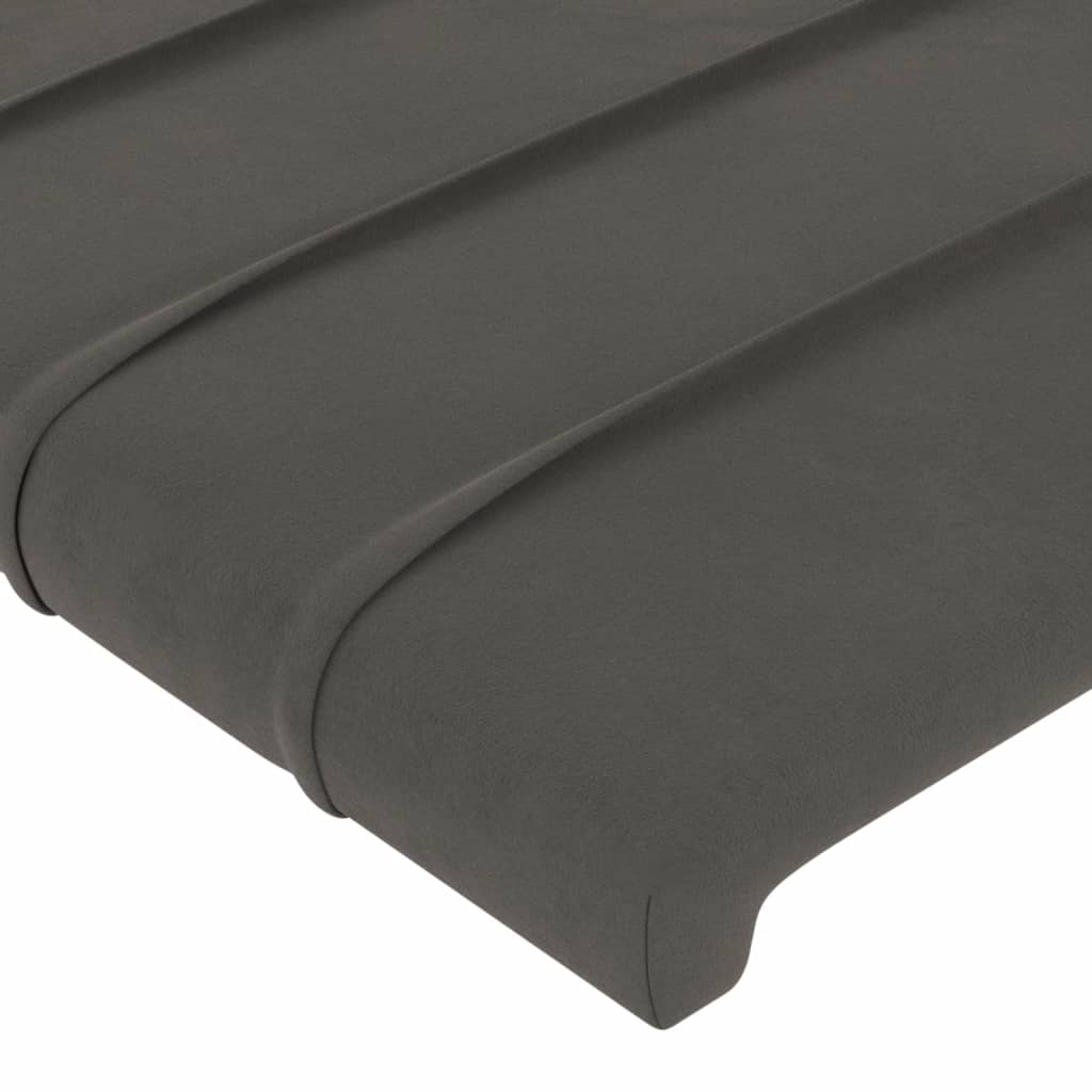 sengegavl med LED-lys 183x16x118/128 cm fløjl mørkegrå