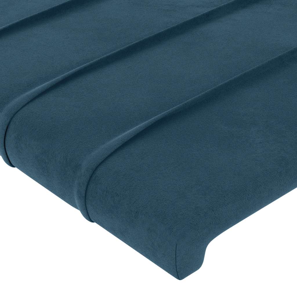sengegavl med LED-lys 183x16x118/128 cm fløjl mørkeblå