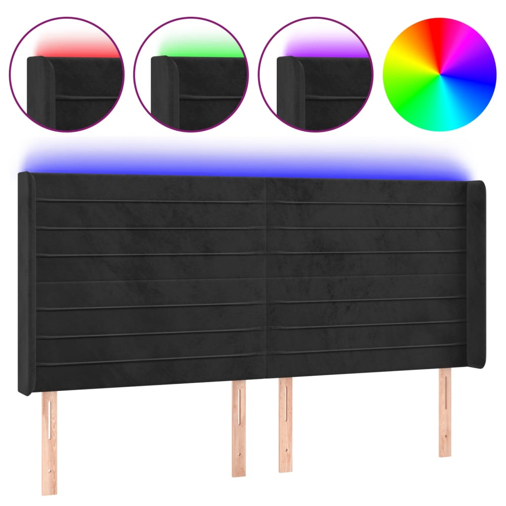 sengegavl med LED-lys 203x16x118/128 cm fløjl sort
