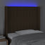sengegavl med LED-lys 83x16x118/128 cm stof mørkebrun
