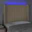sengegavl med LED-lys 93x16x118/128 cm stof cremefarvet