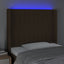 sengegavl med LED-lys 103x16x118/128 cm stof mørkebrun