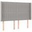 sengegavl med LED-lys 147x16x118/128 cm stof lysegrå