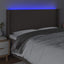 sengegavl med LED-lys 183x16x118/128 cm stof gråbrun