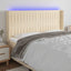 sengegavl med LED-lys 183x16x118/128 cm stof cremefarvet
