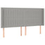 sengegavl med LED-lys 203x16x118/128 cm stof lysegrå