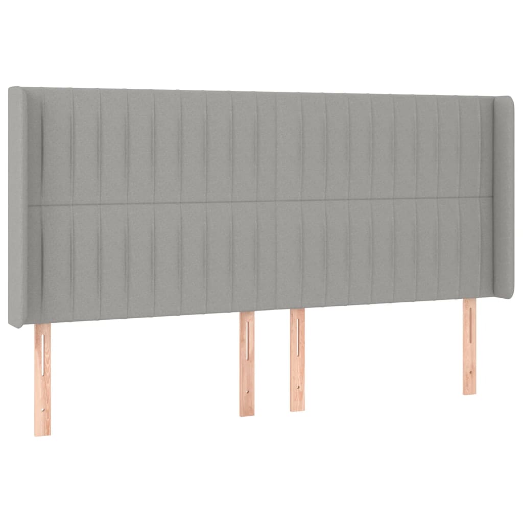 sengegavl med LED-lys 203x16x118/128 cm stof lysegrå