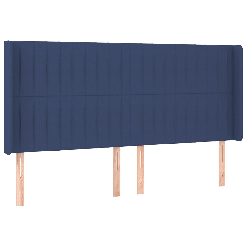 sengegavl med LED-lys 203x16x118/128 cm stof blå