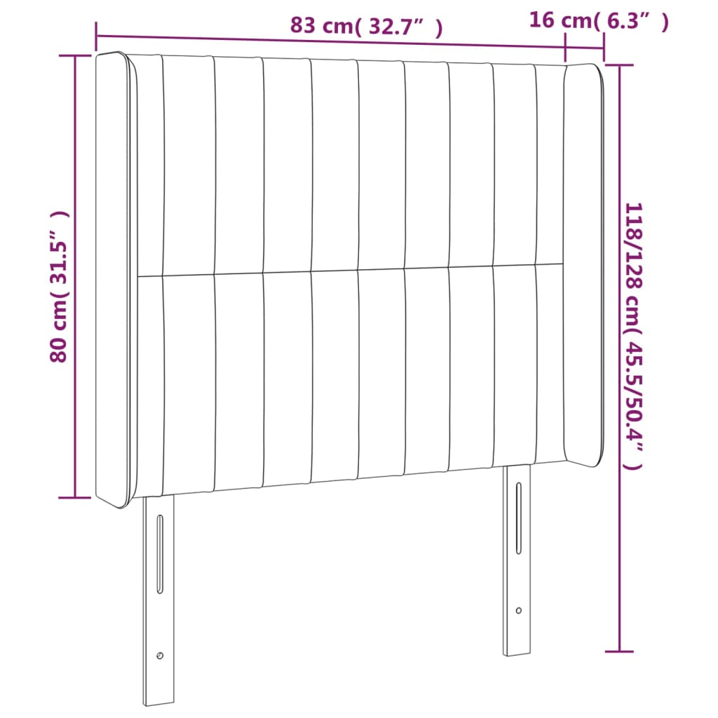 sengegavl med LED-lys 83x16x118/128 cm fløjl sort