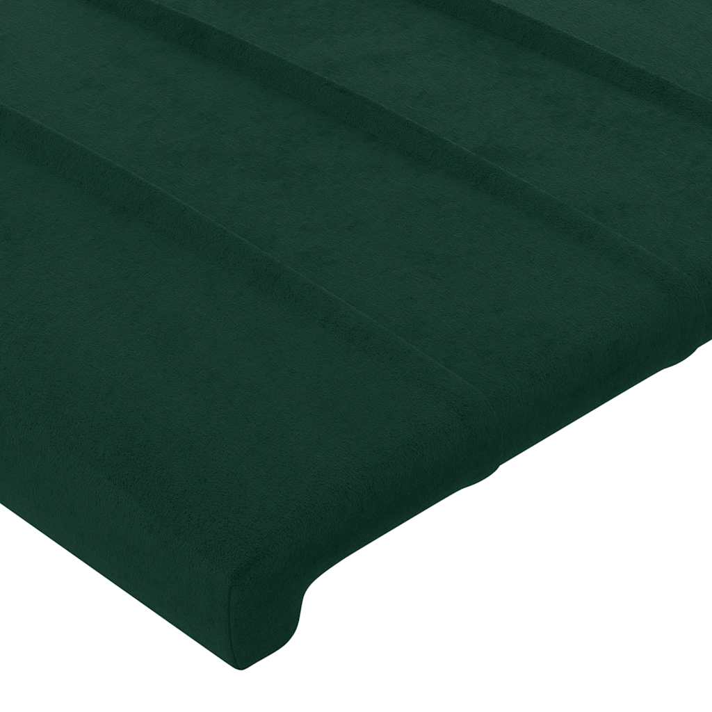 sengegavl med LED-lys 93x16x118/128 cm fløjl mørkegrøn