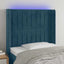 sengegavl med LED-lys 93x16x118/128 cm fløjl mørkeblå