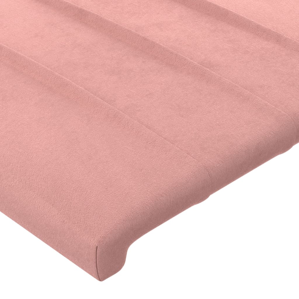 sengegavl med LED-lys 93x16x118/128 cm fløjl lyserød
