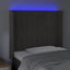 sengegavl med LED-lys 103x16x118/128 cm fløjl mørkegrå