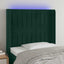 sengegavl med LED-lys 103x16x118/128 cm fløjl mørkegrøn