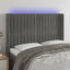 sengegavl med LED-lys 147x16x118/128 cm fløjl lysegrå