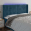 sengegavl med LED-lys 163x16x118/128 cm fløjl mørkeblå