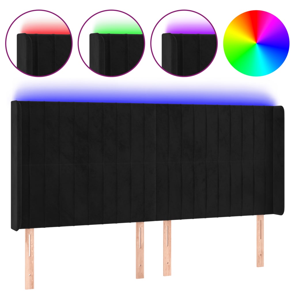 sengegavl med LED-lys 183x16x118/128 cm fløjl sort