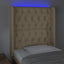 sengegavl med LED-lys 83x16x118/128 cm stof cremefarvet
