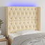 sengegavl med LED-lys 93x16x118/128 cm stof cremefarvet