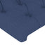 sengegavl med LED-lys 93x16x118/128 cm stof blå