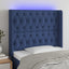 sengegavl med LED-lys 93x16x118/128 cm stof blå