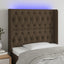 sengegavl med LED-lys 103x16x118/128 cm stof mørkebrun