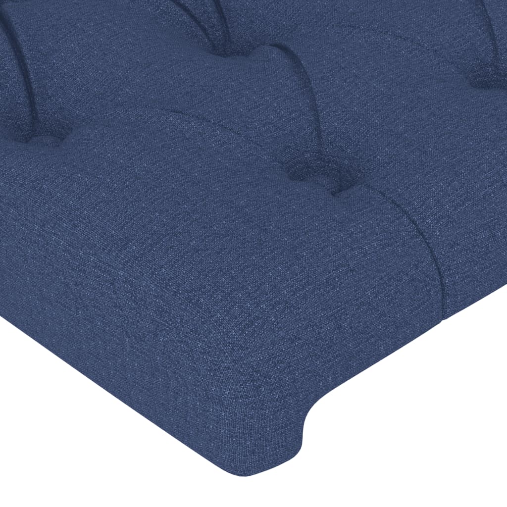 sengegavl med LED-lys 103x16x118/128 cm stof blå