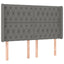sengegavl med LED-lys 147x16x118/128 cm stof mørkegrå