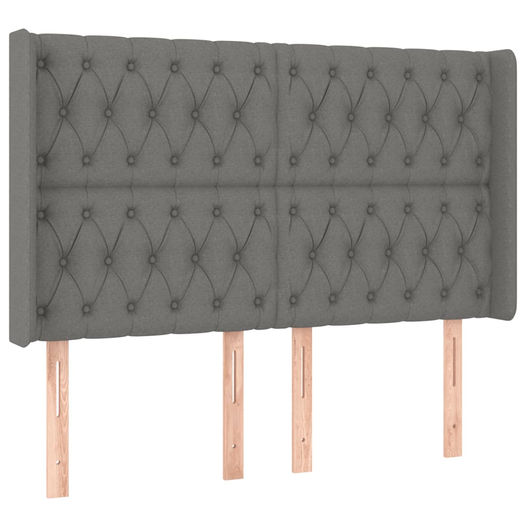 sengegavl med LED-lys 147x16x118/128 cm stof mørkegrå