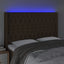 sengegavl med LED-lys 147x16x118/128 cm stof mørkebrun