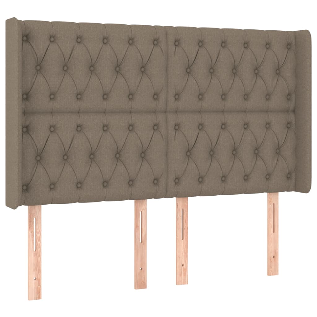 sengegavl med LED-lys 147x16x118/128 cm stof gråbrun