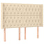 sengegavl med LED-lys 147x16x118/128 cm stof cremefarvet