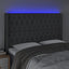 sengegavl med LED-lys 163x16x118/128 cm stof mørkegrå