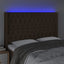 sengegavl med LED-lys 163x16x118/128 cm stof mørkebrun