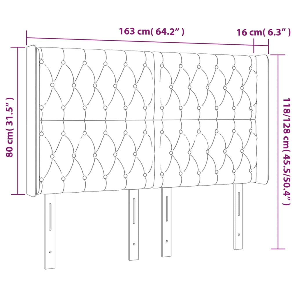 sengegavl med LED-lys 163x16x118/128 cm stof blå