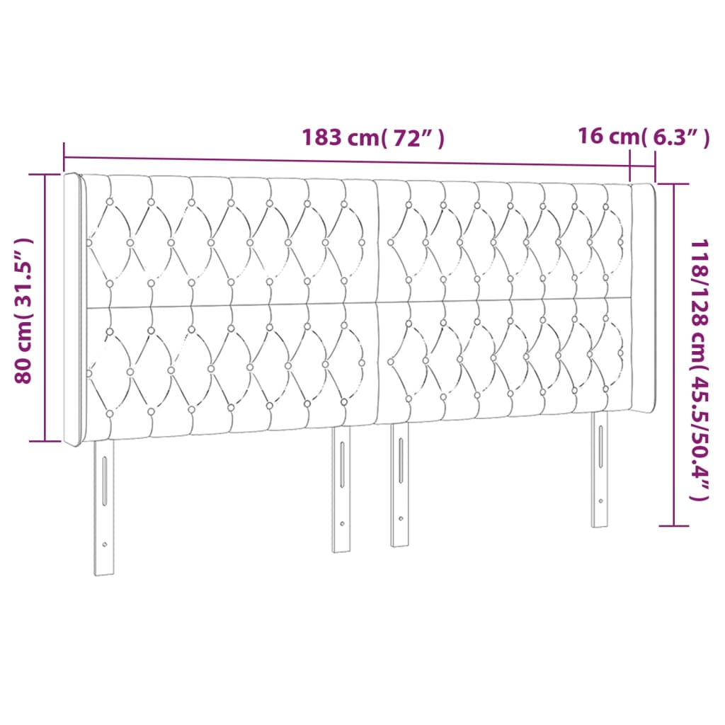 sengegavl med LED-lys 183x16x118/128 cm stof blå
