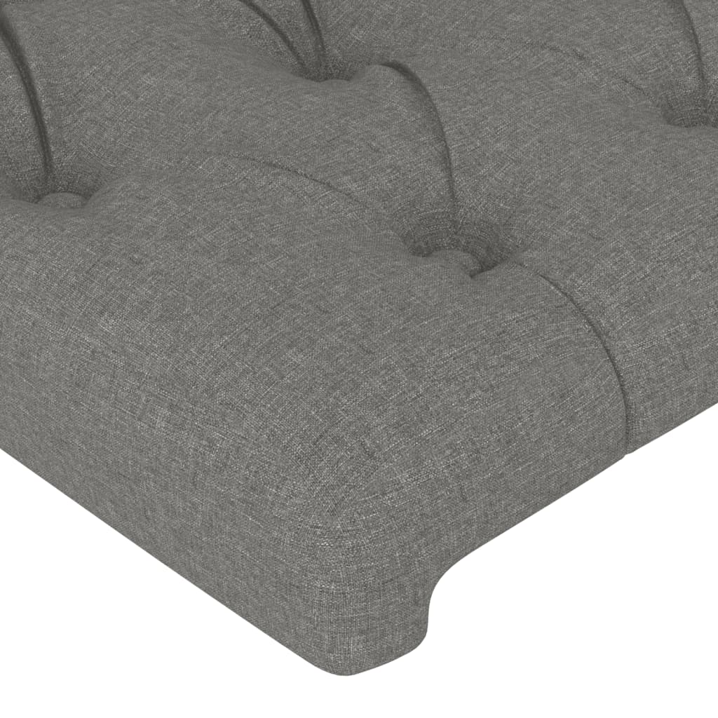sengegavl med LED-lys 203x16x118/128 cm stof mørkegrå
