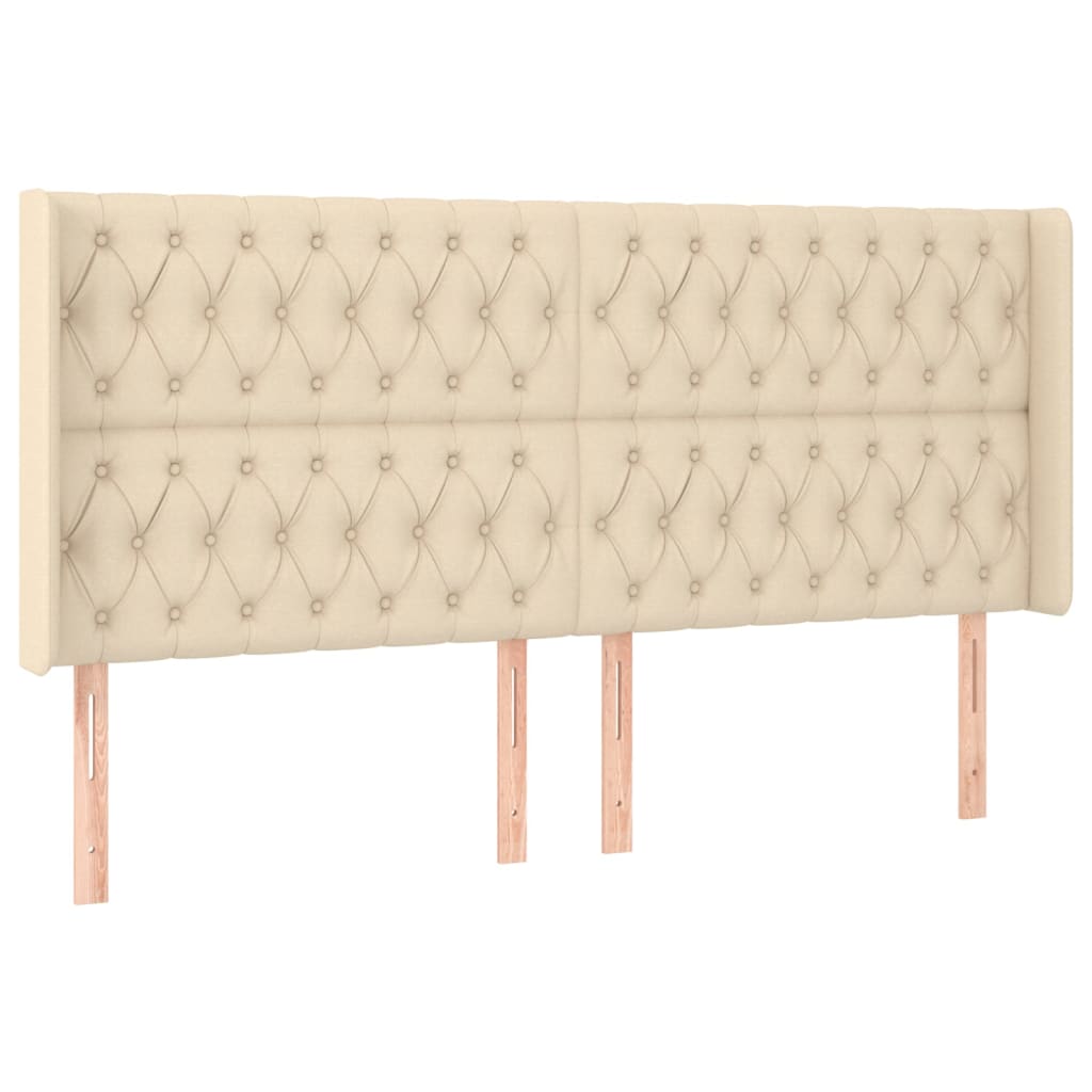sengegavl med LED-lys 203x16x118/128 cm stof cremefarvet