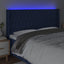 sengegavl med LED-lys 203x16x118/128 cm stof blå