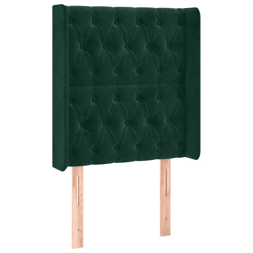 sengegavl med LED-lys 83x16x118/128 cm fløjl mørkegrøn
