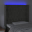 sengegavl med LED-lys 93x16x118/128 cm fløjl mørkegrå