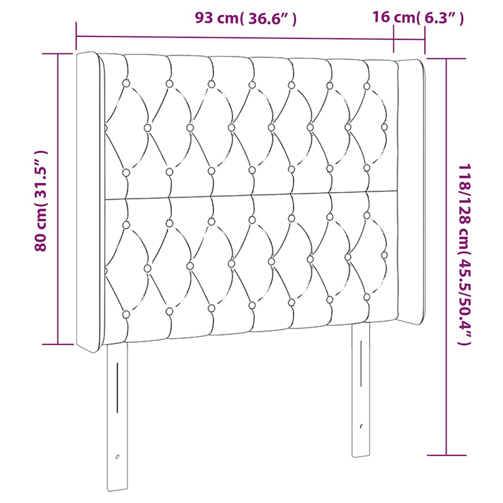 sengegavl med LED-lys 93x16x118/128 cm fløjl mørkegrøn