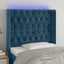 sengegavl med LED-lys 93x16x118/128 cm fløjl mørkeblå